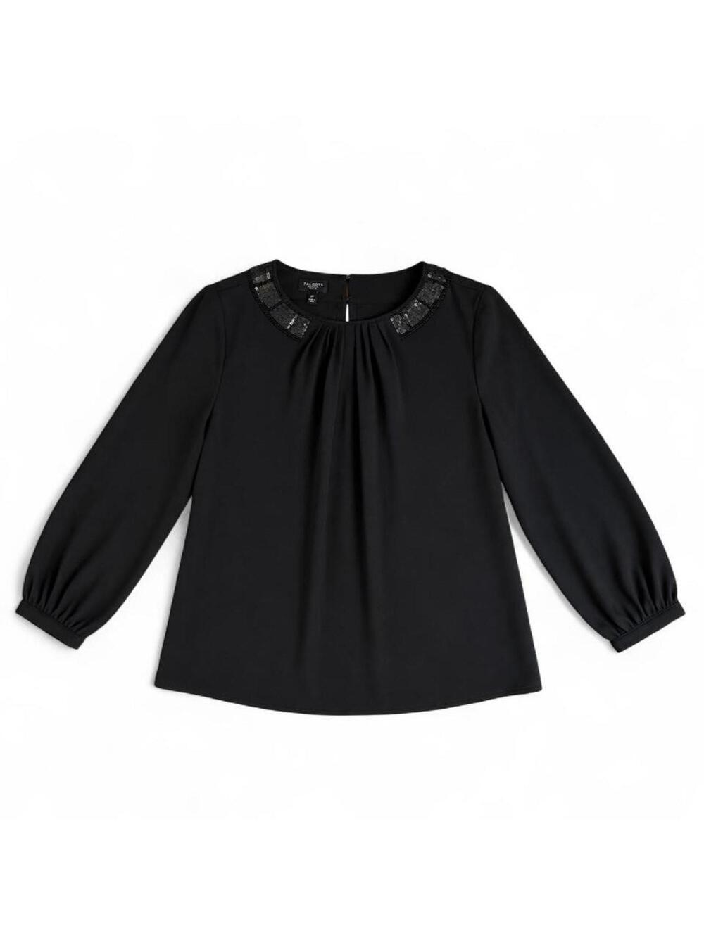 Talbots black silk blouse with sequin beaded collar size 2P
